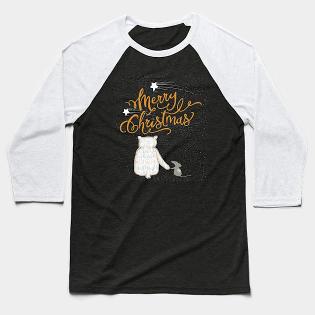 Merry Christmas - Bear Baseball T-Shirt by Kingrocker Clothing